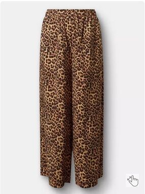 Torrid Plus Size Leopard Print Wide-Leg Pants Hi-Rise Crinkle Rayon